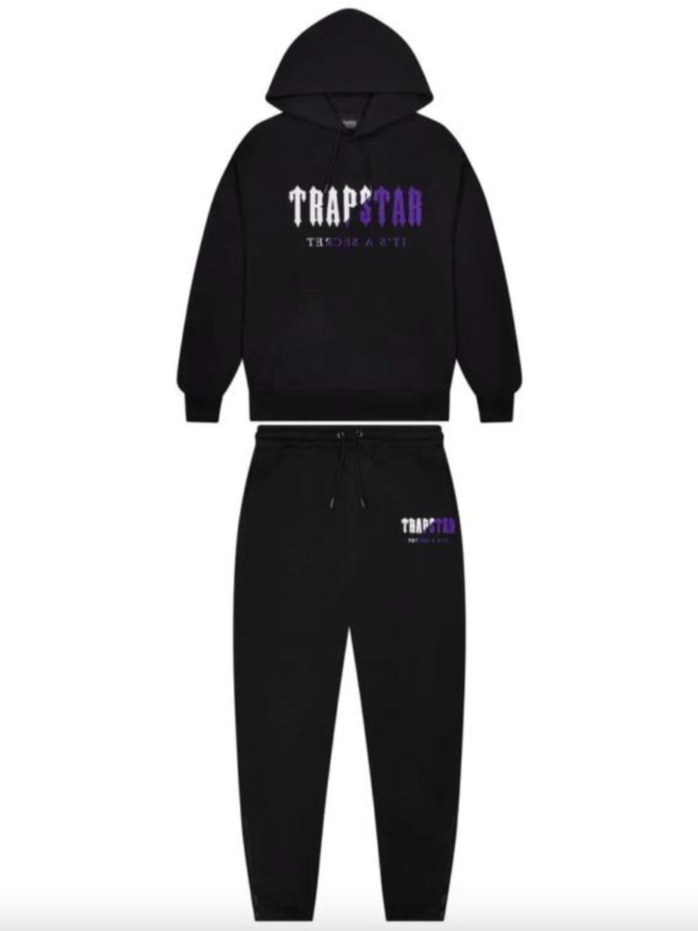 NEW TRAPSTAR Men’s Chenille Decoded Hooded Tracksuit – Black/Purple, Size XS